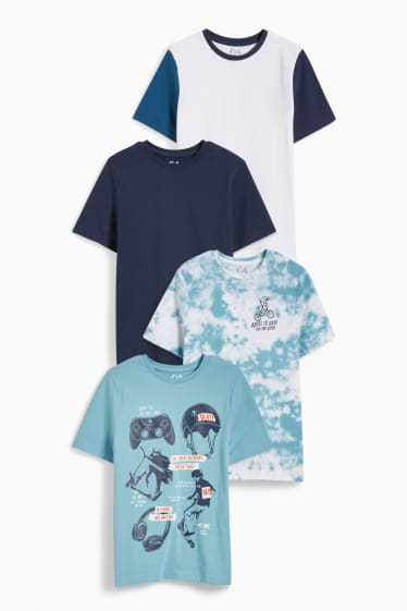 Dětské - Multipack 4 ks - tričko s krátkým rukávem - modrá