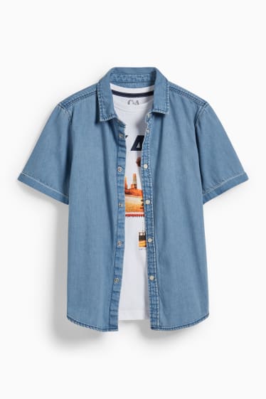 Children - Set - denim shirt and short sleeve T-shirt - 2 piece - blue