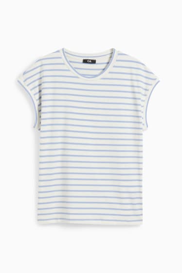 Dames - T-shirt - gestreept - blauw / wit