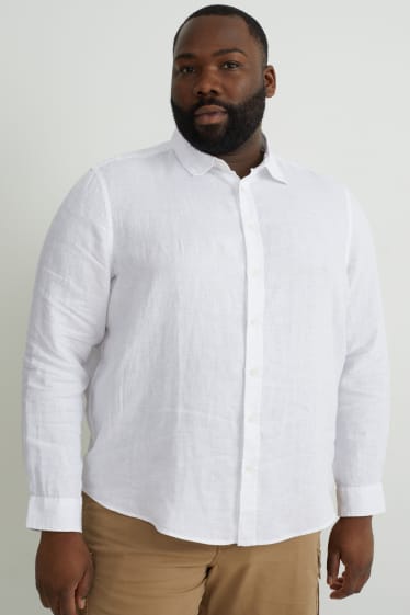 Pánské - Lněná košile - regular fit - kent - bílá