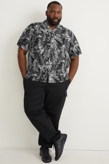 Men - Shirt - regular fit - lapel collar - linen blend - black