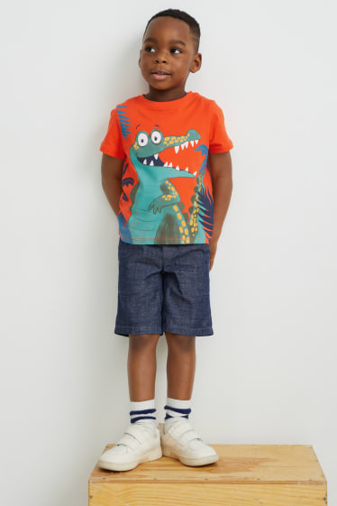 Dětské - Souprava - tričko s krátkým rukávem a šortky - 2dílná - oranžová
