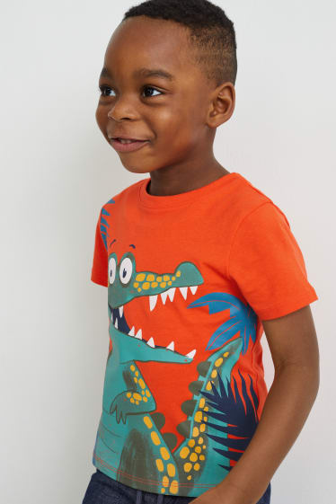 Dzieci - Zestaw - koszulka z krótkim rękawem i szorty - 2 części - pomarańczowy