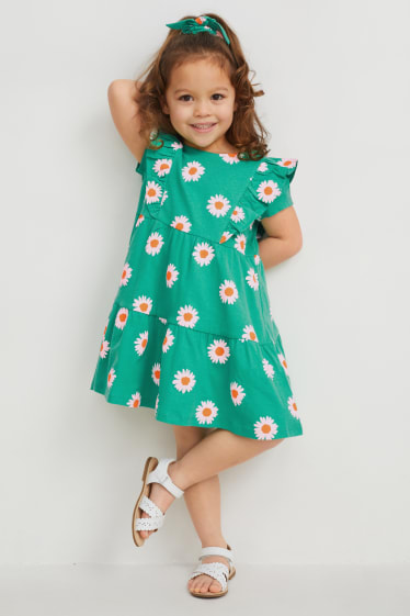 Kinder - Set - Kleid und Scrunchie - 2 teilig - geblümt - grün