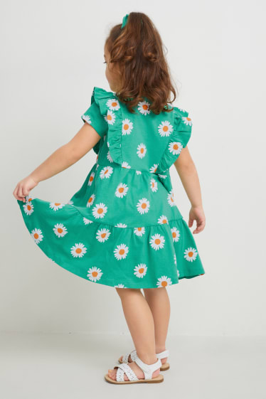 Enfants - Ensemble - robe et chouchou - 2 pièces - à fleurs - vert