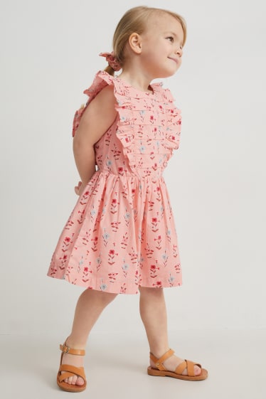 Enfants filles - Ensemble - robe et chouchou - 2 pièces - à fleurs - rose