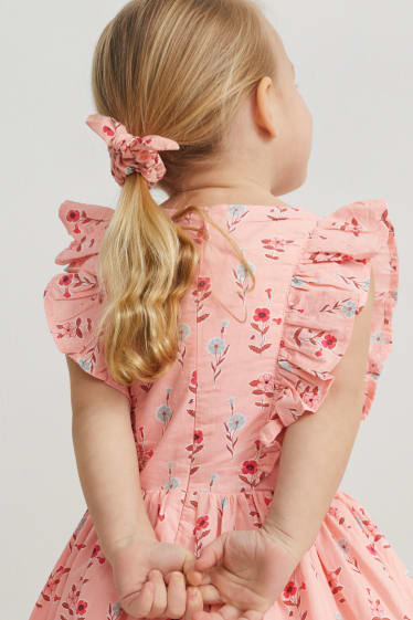 Enfants filles - Ensemble - robe et chouchou - 2 pièces - à fleurs - rose