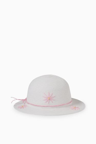Bambini - Cappello di paglia - a fiori - bianco