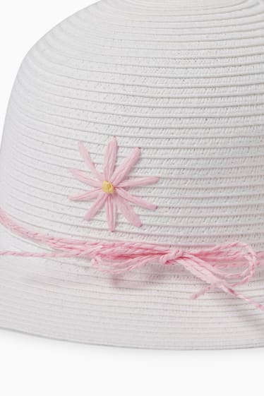 Bambini - Cappello di paglia - a fiori - bianco