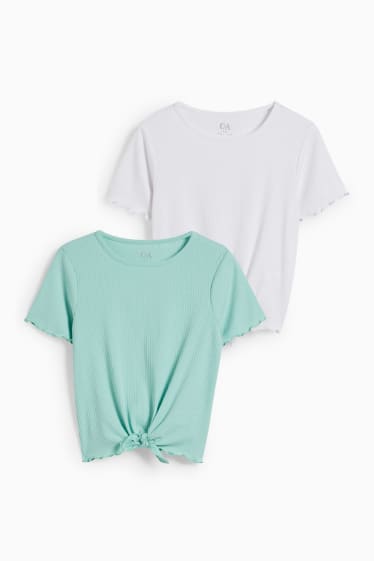 Kinderen - Set van 2 - T-shirt met knoop in de stof - wit