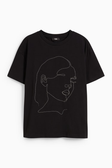 Damen - T-Shirt mit Ketten-Applikation  - schwarz
