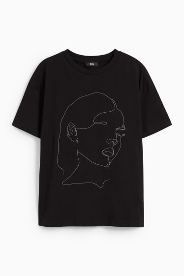 Damen - T-Shirt mit Ketten-Applikation - schwarz