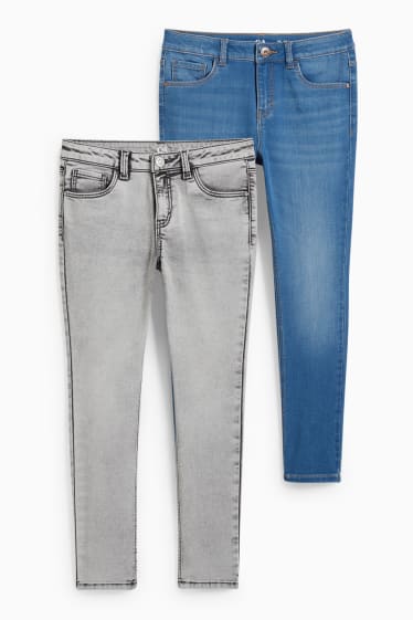 Kinderen - Uitgebreide maten - set van 2 - skinny jeans - jeansblauw