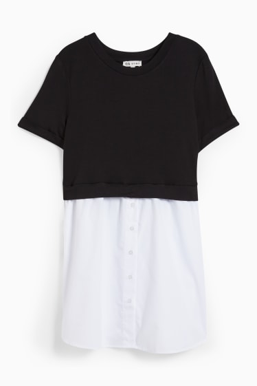 Donna - T-shirt premaman - effetto 2 in 1 - nero