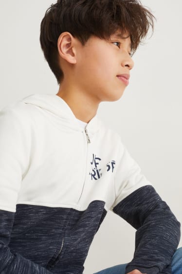 Kinderen: jongens - Sweatvest met capuchon - wit / grijs