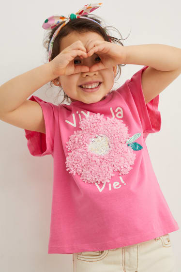 Niños - Set - camiseta de manga corta y diadema - 2 piezas - de flores - fucsia