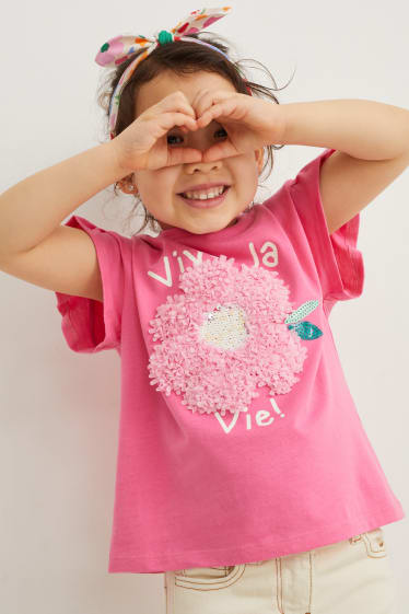 Enfants filles - Ensemble - T-shirt et bandeau cheveux - 2 pièces - à fleurs - rose