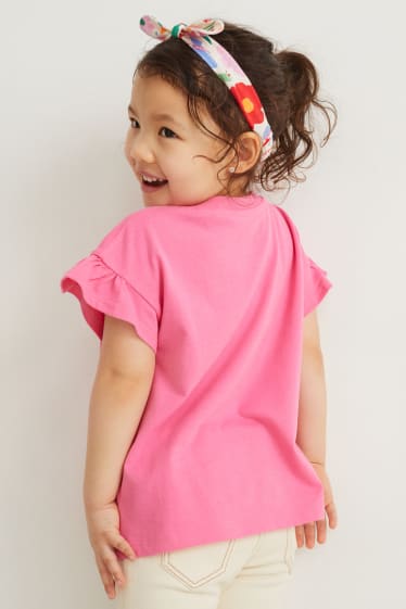 Enfants filles - Ensemble - T-shirt et bandeau cheveux - 2 pièces - à fleurs - rose