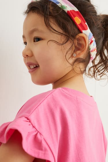 Enfants filles - Ensemble - T-shirt et bandeau cheveux - 2 pièces - à fleurs - rose