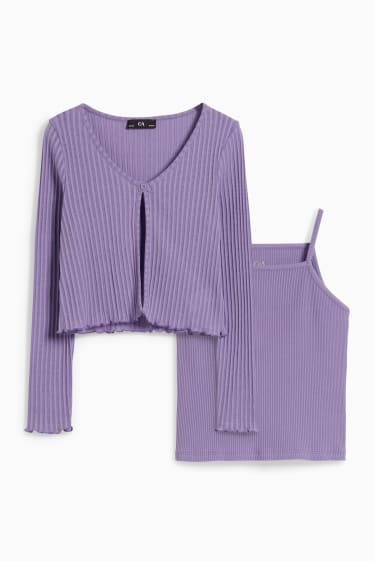 Enfants - Ensemble - gilet en maille et top - deux pièces - violet clair