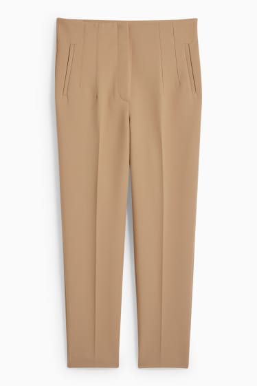 Femmes - Pantalon en toile - high waist - regular fit - beige