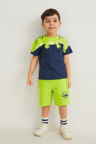 Kinder - Set - Kurzarmshirt und Sweatshorts - 2 teilig - grün / dunkelblau