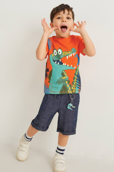 Kinderen - Set - T-shirt, korte broek en sleutelhanger - 3-delig - oranje