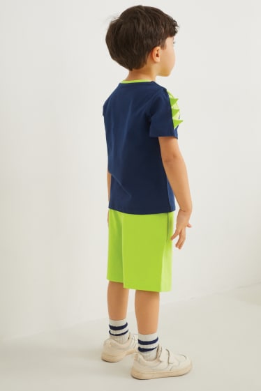 Kinder - Set - Kurzarmshirt und Sweatshorts - 2 teilig - grün / dunkelblau