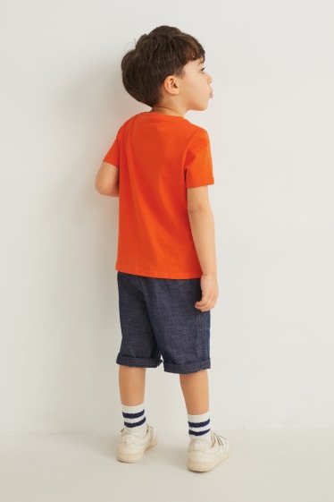 Copii - Băieți - Set - tricou cu mânecă scurtă, pantaloni scurți și breloc - 3 piese - portocaliu