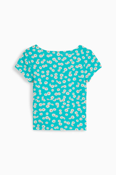 Dames - Kort T-shirt - gebloemd - groen