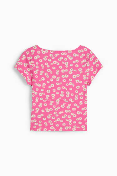 Damen - CLOCKHOUSE - Crop T-Shirt - geblümt - pink