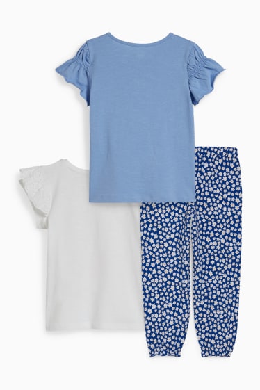 Dětské - Souprava - 2 trička s krátkým rukávem a žerzejové kalhoty - 3dílná - krémově bílá