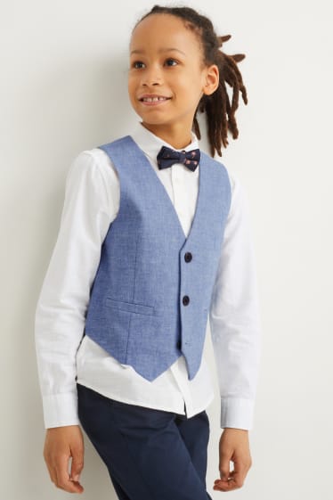 Enfants - Ensemble - chemise, gilet sans manches et nœud papillon - LYCRA® - 3 pièces - bleu