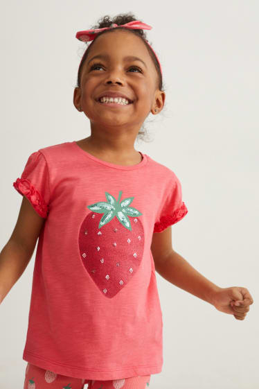 Kinderen: meisjes - Set - T-shirt en haarbandje - 2-delig - fuchsiarood