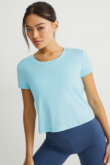 Dames - Kort sportshirt - fitness - 4 Way Stretch - lichtturquoise
