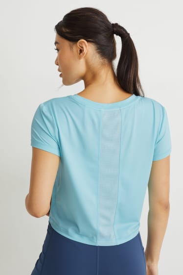 Dames - Kort sportshirt - fitness - 4 Way Stretch - lichtturquoise