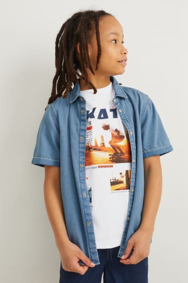 Enfants - Ensemble - chemise en jean et T-shirt - 2 pièces - bleu