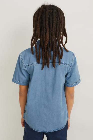 Enfants - Ensemble - chemise en jean et T-shirt - 2 pièces - bleu