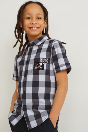 Nen - Camisa - de quadres - gris fosc