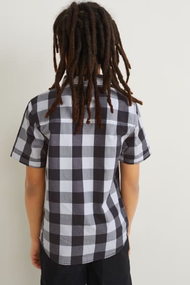 Nen - Camisa - de quadres - gris fosc