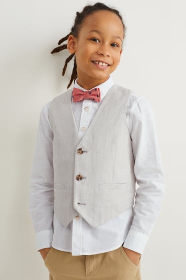 Children - Set - shirt, waistcoat and bow tie - LYCRA® - 3 piece - light beige