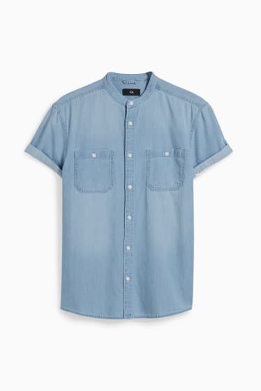 Hommes - Chemise en jean - regular fit - encolure montante - bleu clair