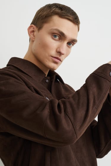 Bărbați - Jachetă - imitație de piele întoarsă - maro închis