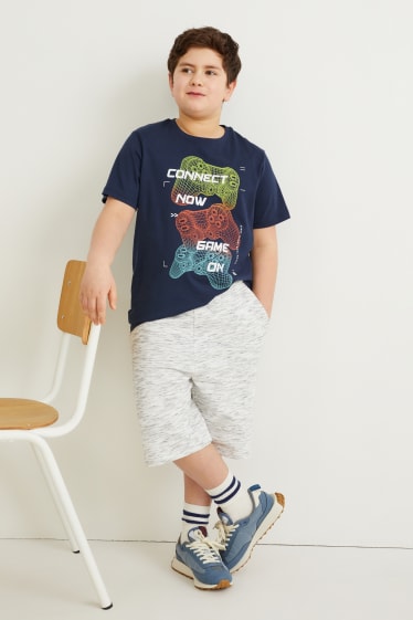Dzieci - Rozszerzana rozmiarówka - zestaw - koszulka z krótkim rękawem i szorty dresowe - ciemnoniebieski