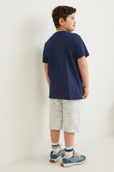 Dzieci - Rozszerzana rozmiarówka - zestaw - koszulka z krótkim rękawem i szorty dresowe - ciemnoniebieski