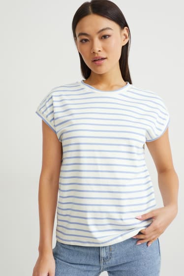 Damen - T-Shirt - gestreift - blau / weiß