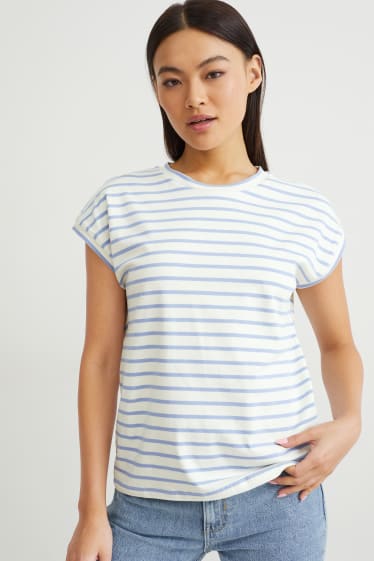 Femmes - T-shirt - à rayures - bleu / blanc