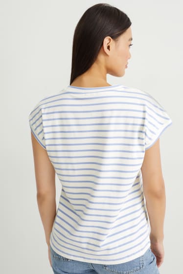 Dames - T-shirt - gestreept - blauw / wit