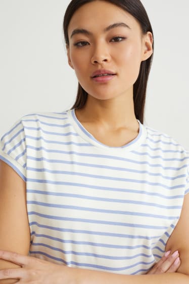 Femmes - T-shirt - à rayures - bleu / blanc