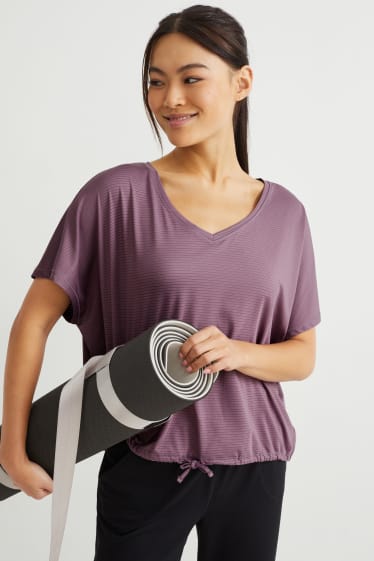 Donna - T-shirt sportiva - yoga - 4 Way Stretch - a righe - porpora